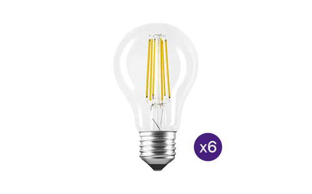 Kit 6 lampadine LED Goccia a filamento 6W (60 W) - E27 - Luce Calda