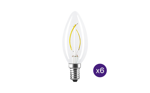 Kit 6 lampadine LED Candela a filamento 4W (40 W) - E14 - Luce Calda