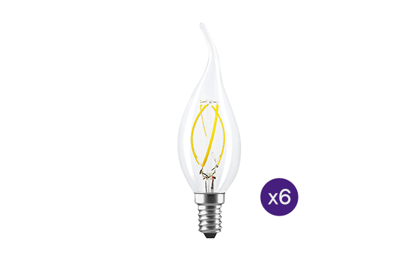 Kit 6 lampadine LED Fiamma a filamento 4W (40 W) - E14 - Luce Calda