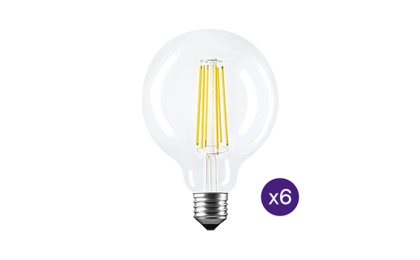 Kit 6 lampadine LED Globo a filamento 8W (80 W) - E27 - Luce Calda