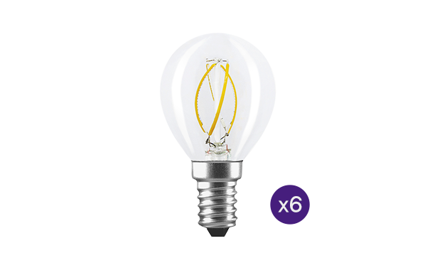 Kit 6 lampadine LED Sfera a filamento 4W (40 W) - E14 - Luce Calda