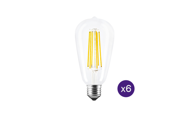 Kit 6 lampadine LED Edison a filamento 8W (80 W) - E27 - Luce Calda